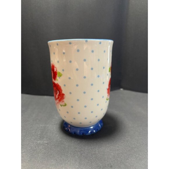 Pioneer Women Heritage Coffee Mug Floral Red Rose With Blue Handle & Base - Picture 5 of 9